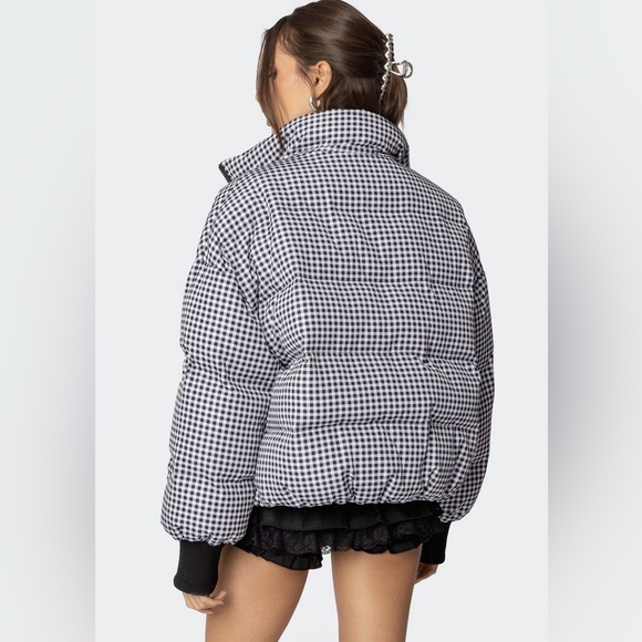 Edikted Black and White Gingham Puffer Jacket - Picture 3 of 5